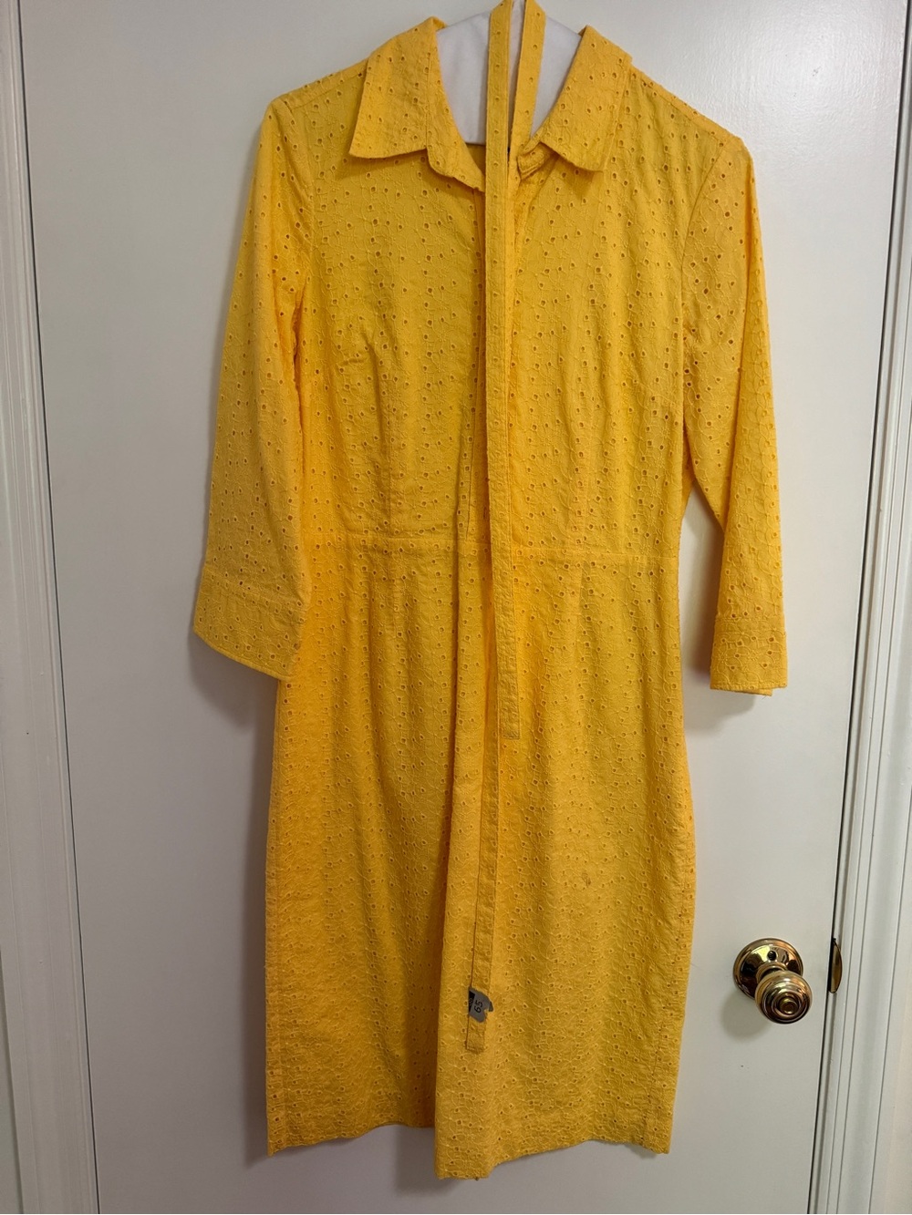 Talbots Yellow Eyelet Tie-Neck Women's Dress
